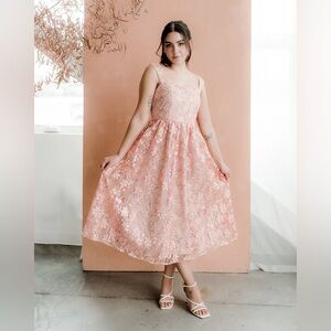 Pink Jacquard Midi Dress